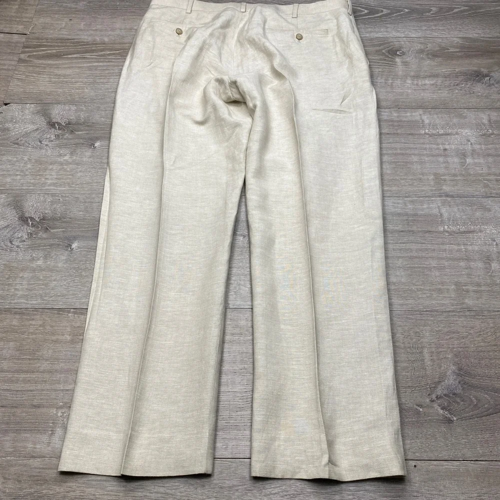 Cubavera Dress Pants Mens 36x30 Beige Linen Blend Pleated Tropical Summer Beach